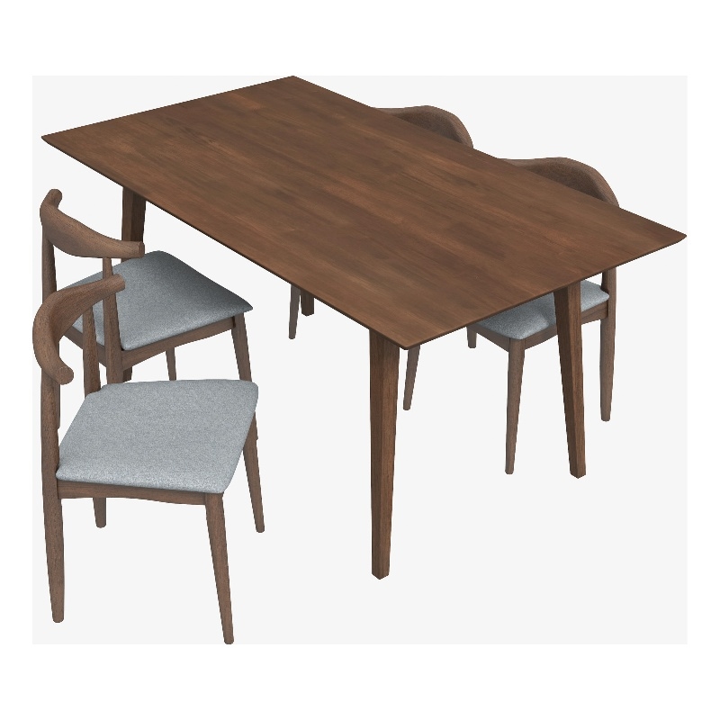 Bailey Modern Solid Wood Walnut Dining Room & Kitchen Table and Chairs for 4