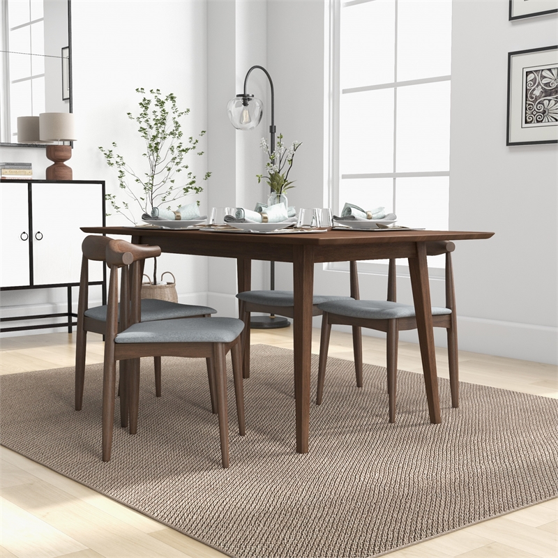 Bailey Modern Solid Wood Walnut Dining Room & Kitchen Table and Chairs for 4