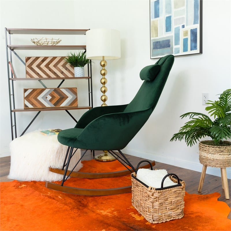 Padova Mid Century Modern Indoor Nursery Velvet Rocking Chairs in Green