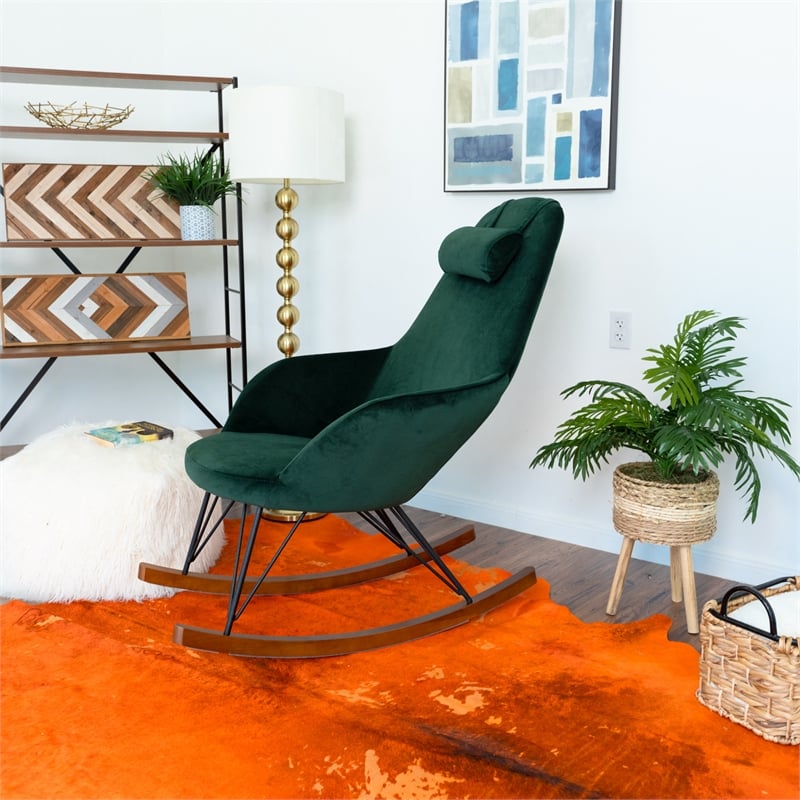 Padova Mid Century Modern Indoor Nursery Velvet Rocking Chairs in Green