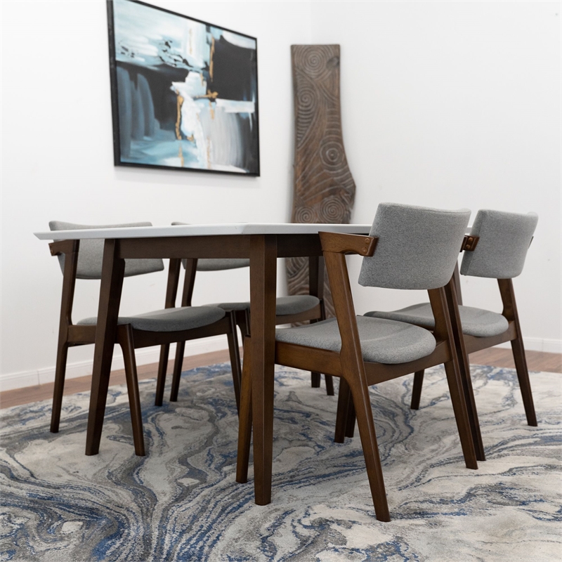 Diya Modern Solid Wood Walnut Dining Room & Kitchen 5 Piece Furniture Set
