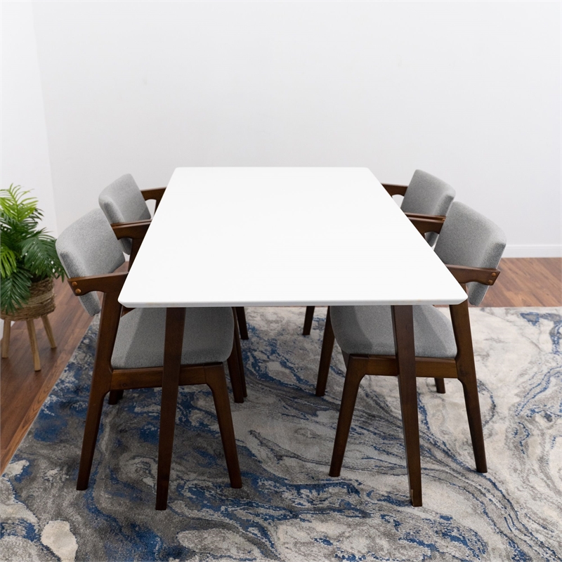 Diya Modern Solid Wood Walnut Dining Room & Kitchen 5 Piece Furniture Set