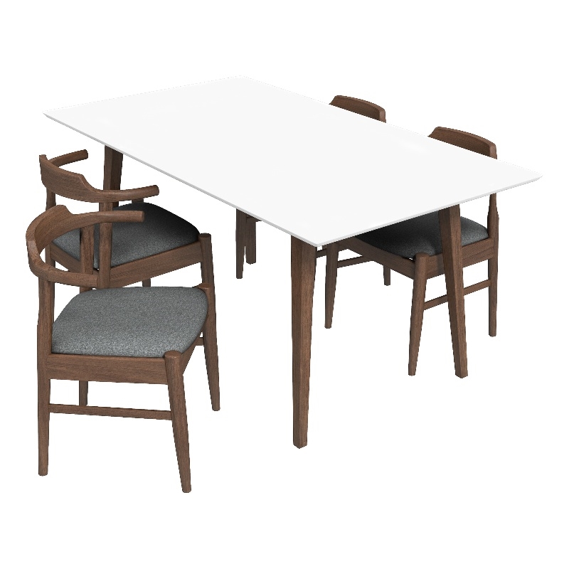 Brooke Modern Solid Wood Walnut Kitchen & Dining Room Table and Chairs For 4