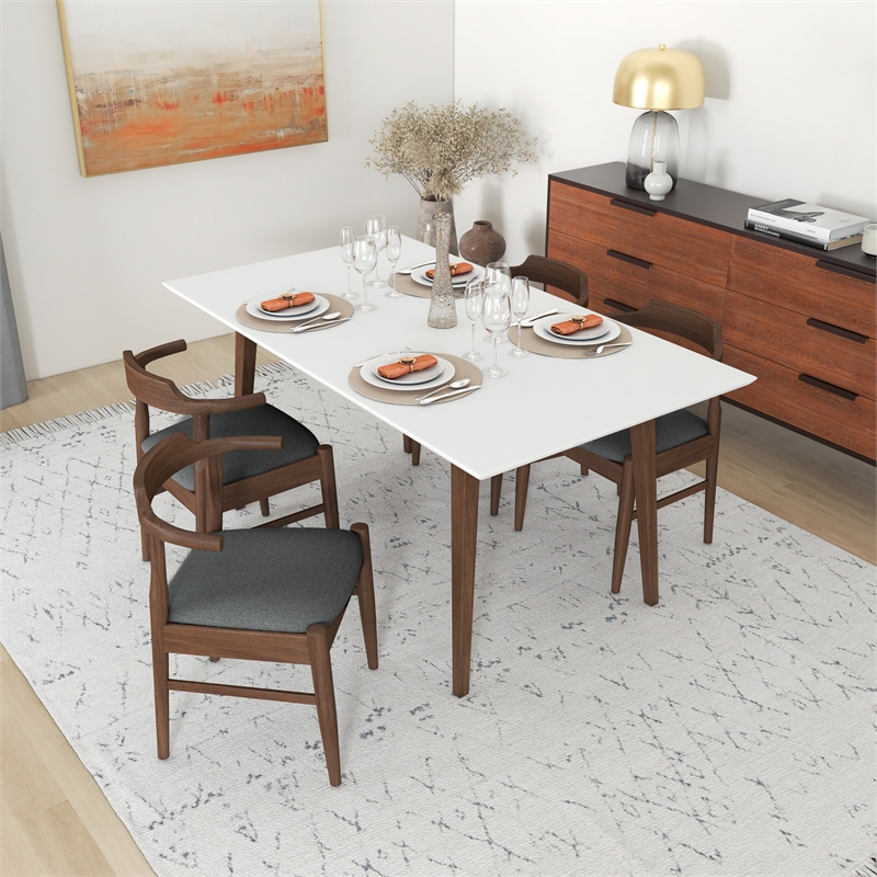 Brooke Modern Solid Wood Walnut Kitchen & Dining Room Table and Chairs For 4