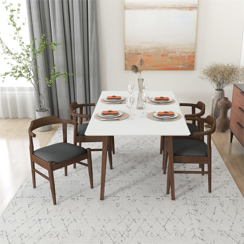 Brooke Modern Solid Wood Walnut Kitchen & Dining Room Table and Chairs For 4