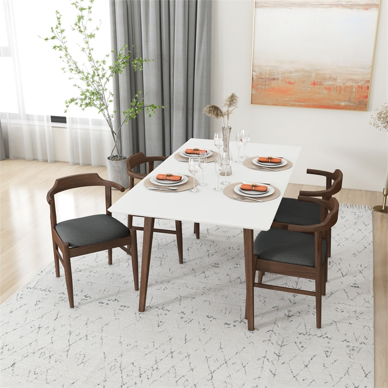 Brooke Modern Solid Wood Walnut Kitchen & Dining Room Table and Chairs For 4