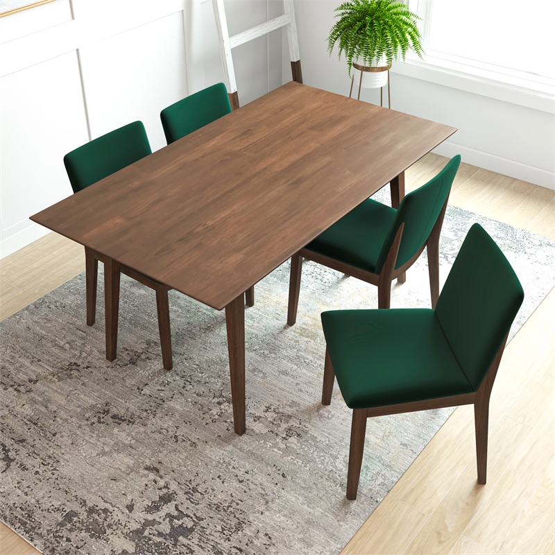 Ashcroft Dayton Modern Solid Wood Dining Table and 4 Dining Chair Set in Walnut
