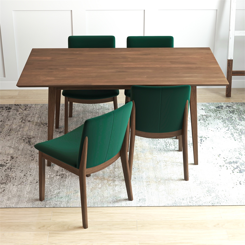 Ashcroft Dayton Modern Solid Wood Dining Table and 4 Dining Chair Set in Walnut
