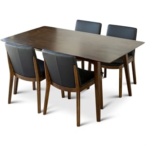Dennis Modern Solid Wood Walnut Dining Room & Kitchen 5 Piece Furniture Set