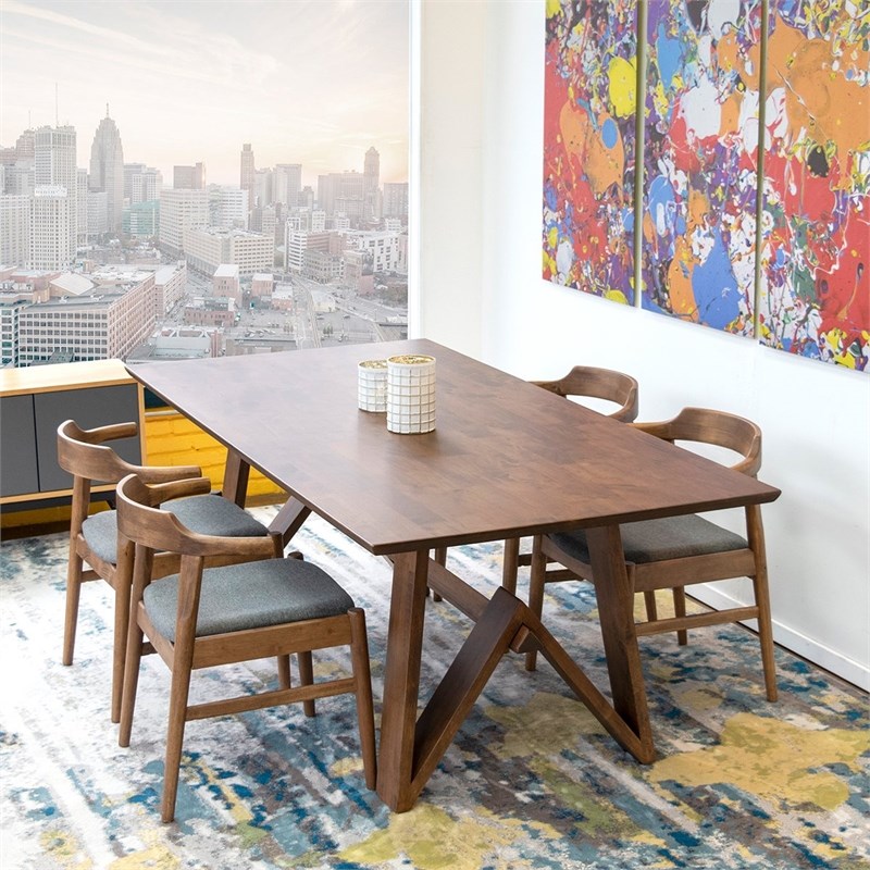 Zena 5-Piece Mid-Century Modern Dining Set with 4 Fabric Dining Chairs in Gray