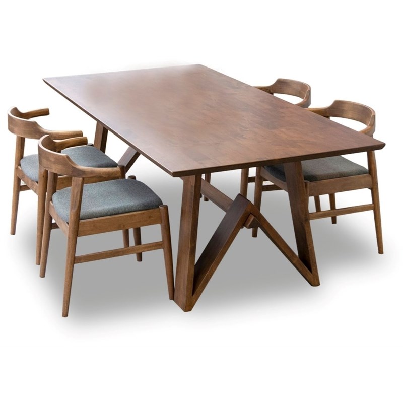 Zena 5-Piece Mid-Century Modern Dining Set with 4 Fabric Dining Chairs in Gray