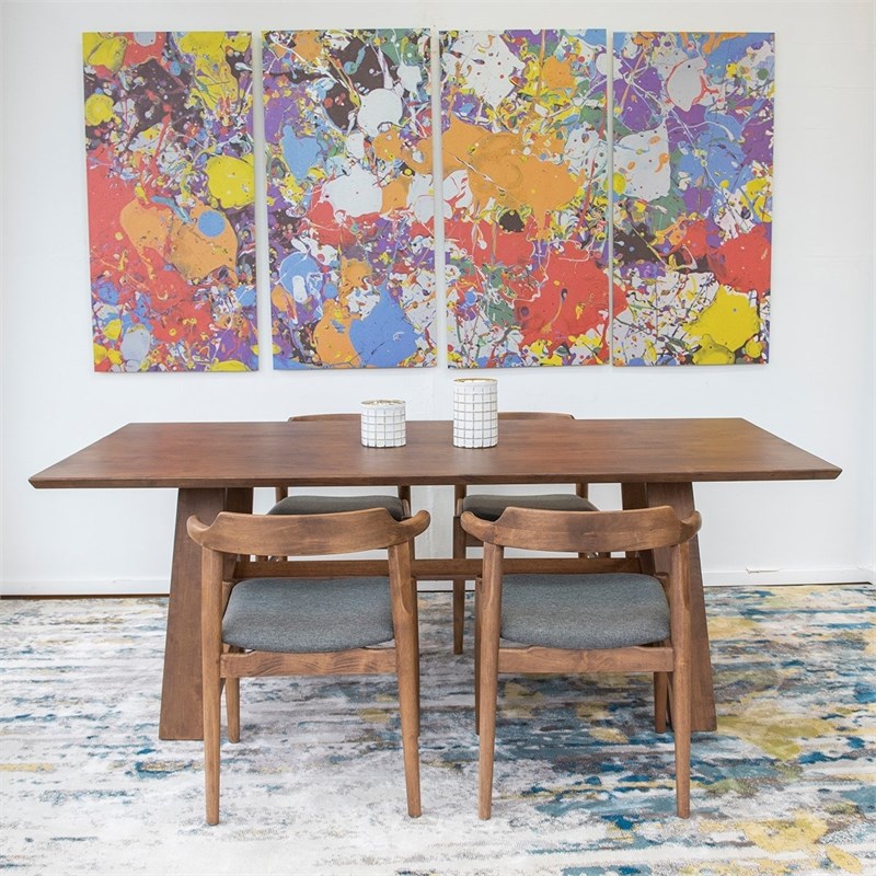 Zena 5-Piece Mid-Century Modern Dining Set with 4 Fabric Dining Chairs in Gray