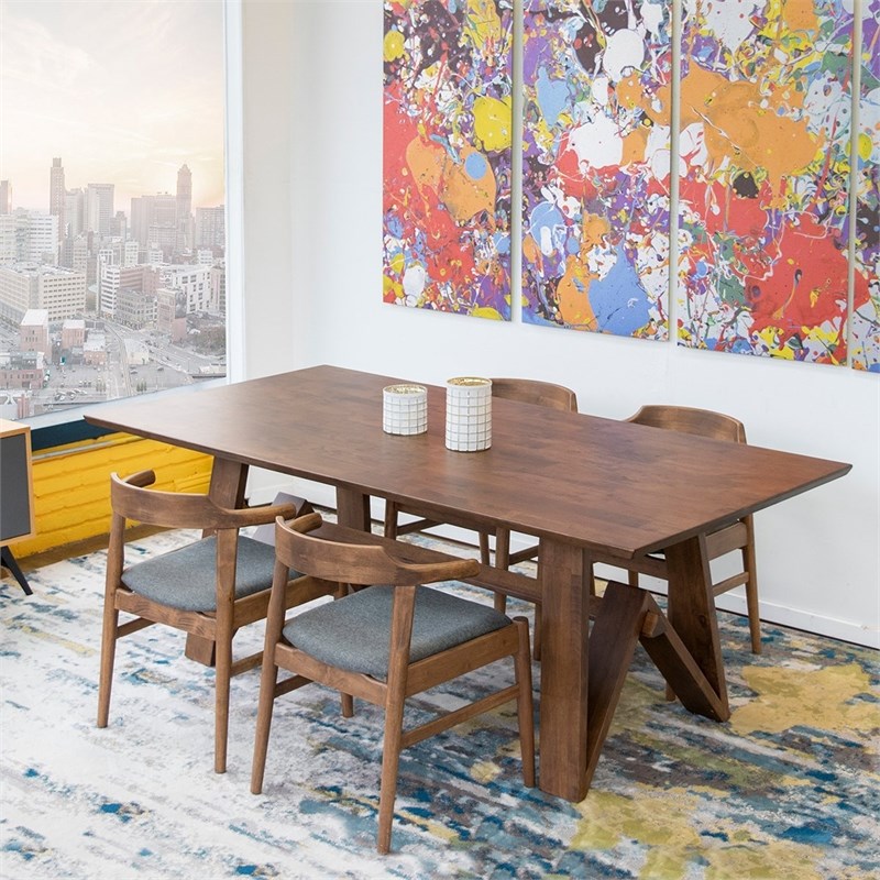 Zena 5-Piece Mid-Century Modern Dining Set with 4 Fabric Dining Chairs in Gray