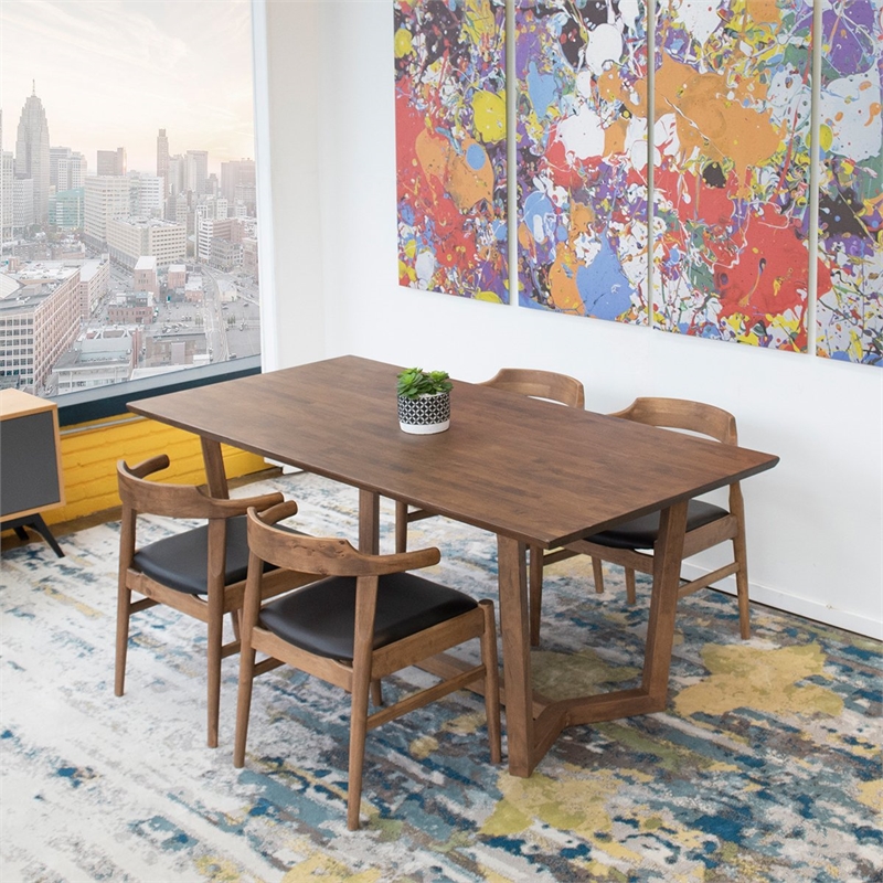 Zuri 5-Piece Mid-Century Dining set w/ 4 Faux Leather Dining Chairs in Black