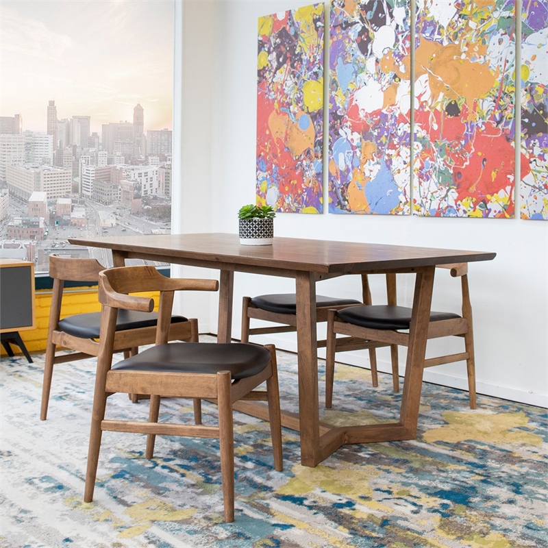 Zuri 5-Piece Mid-Century Dining set w/ 4 Faux Leather Dining Chairs in Black
