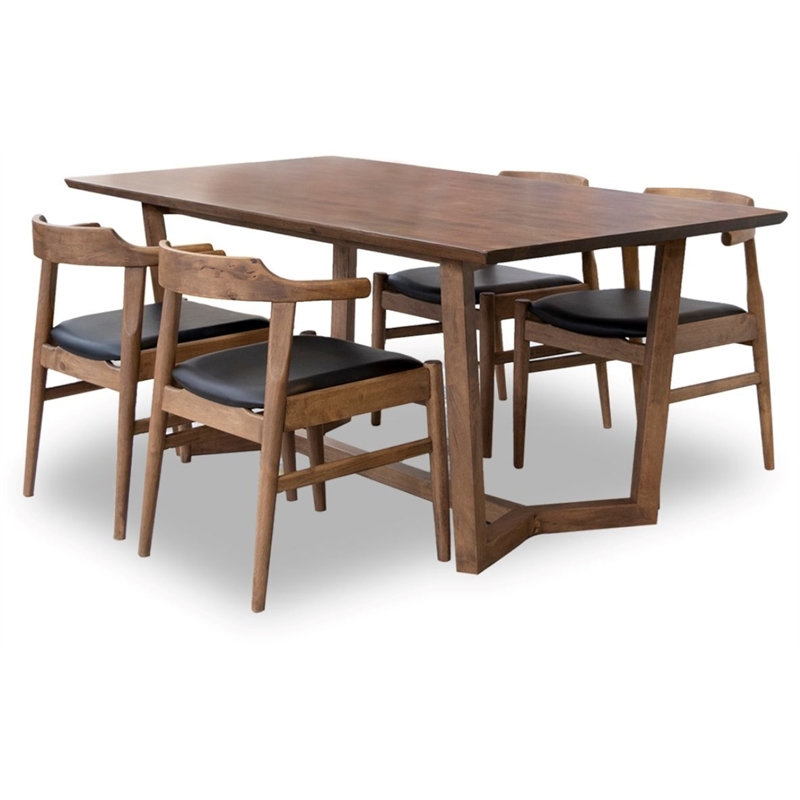 Zuri 5-Piece Mid-Century Dining set w/ 4 Faux Leather Dining Chairs in Black