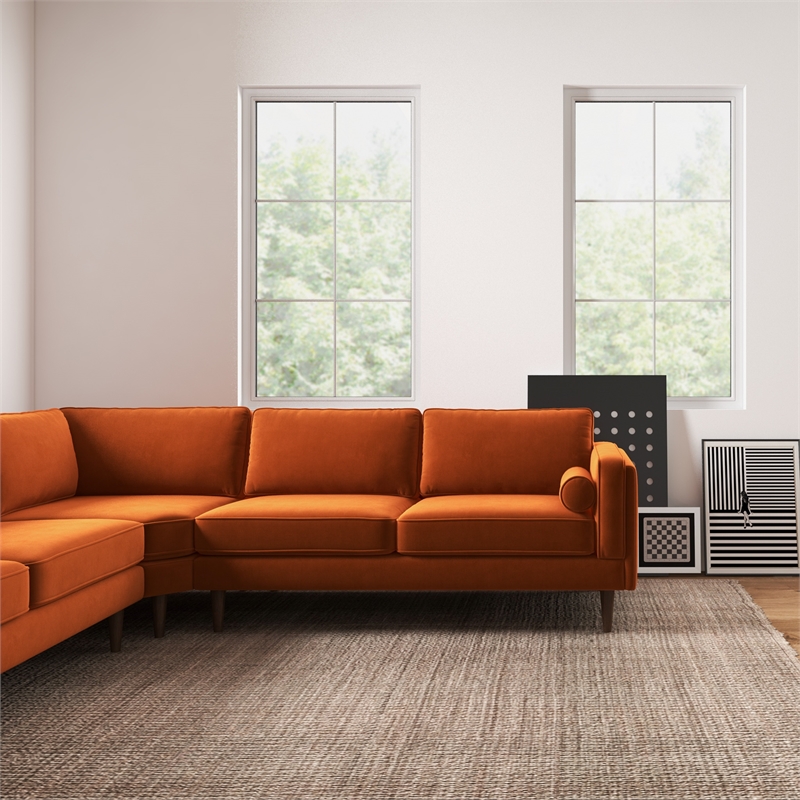 Hudson Orange Velvet Modern Living Room Corner Symmetrical Sofa