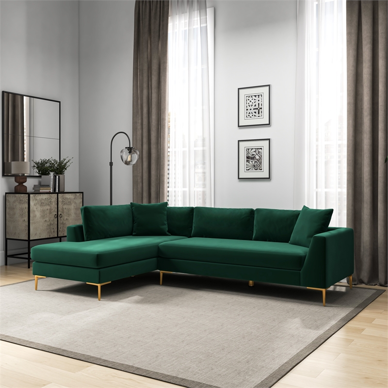Mila Green Velvet Modern Living Room Corner Sectional Couch