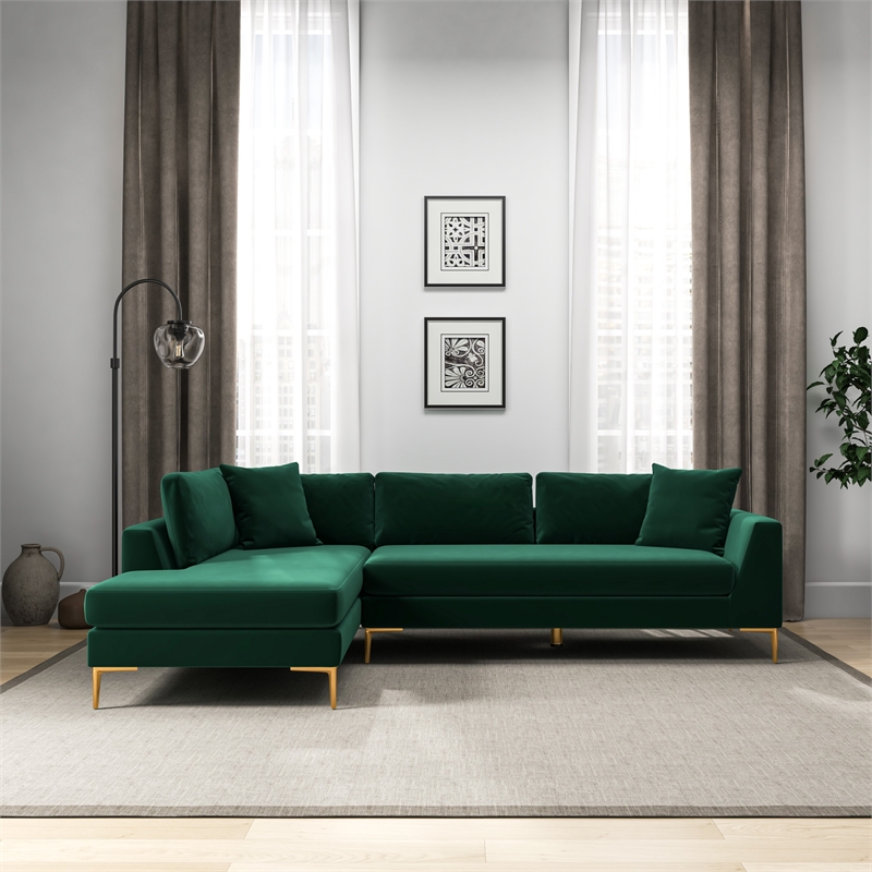 Mila Green Velvet Modern Living Room Corner Sectional Couch