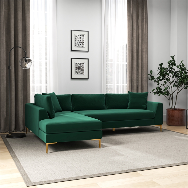 Mila Green Velvet Modern Living Room Corner Sectional Couch