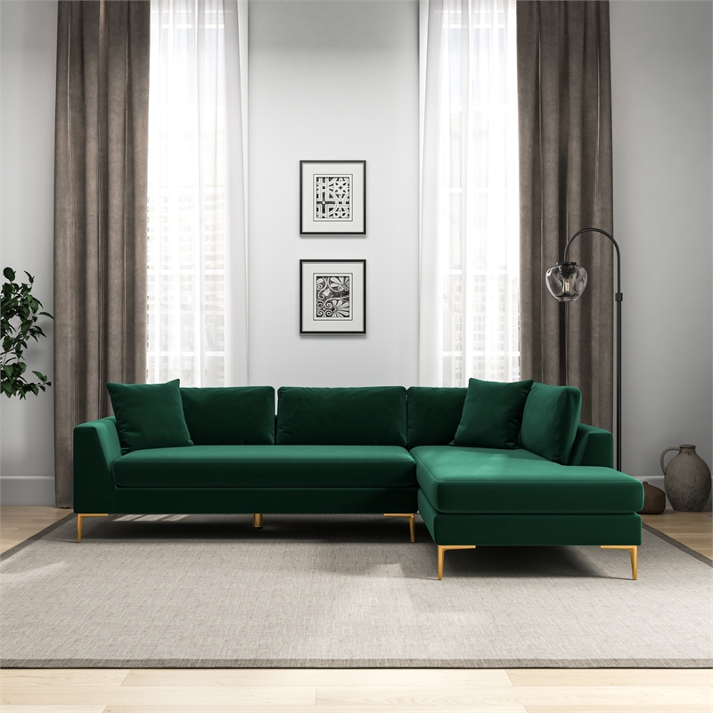 Mila Green Velvet Modern Living Room Corner Sectional Couch