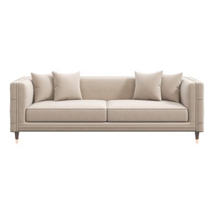 Mia Mid-Century Modern Rectangular Pillow Back Light Cream Velvet Sofa Couch