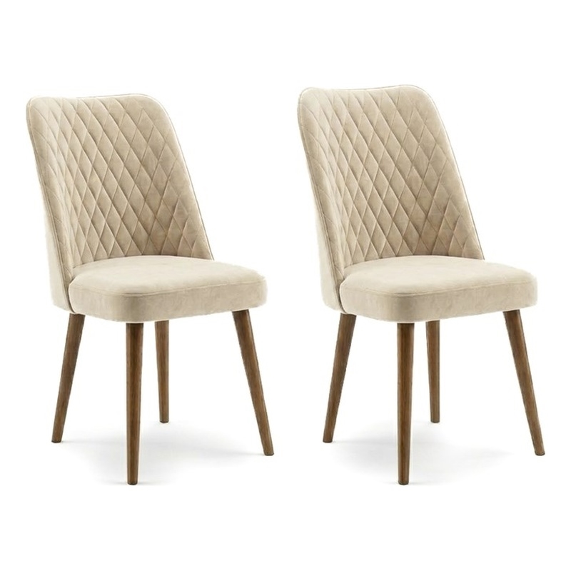 Ellen Mid-Century Modern Beige Velvet Dining Chair (Set of 2)