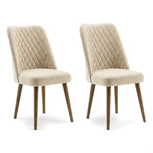 Ellen Mid-Century Modern Beige Velvet Dining Chair (Set of 2)