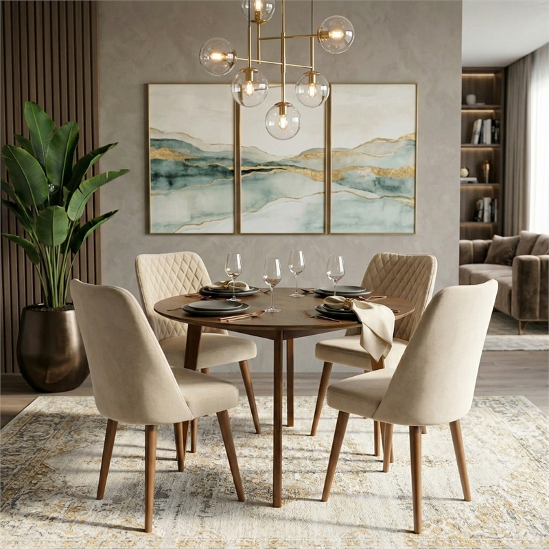 Ellen Mid-Century Modern Beige Velvet Dining Chair (Set of 2)