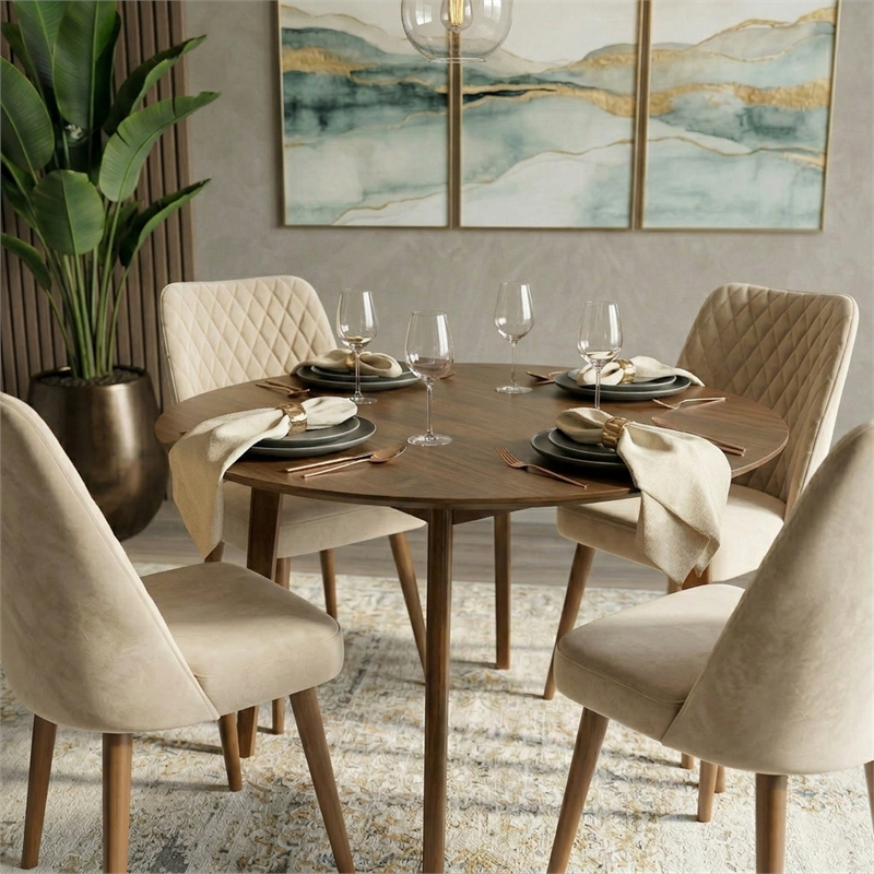 Ellen Mid-Century Modern Beige Velvet Dining Chair (Set of 2)