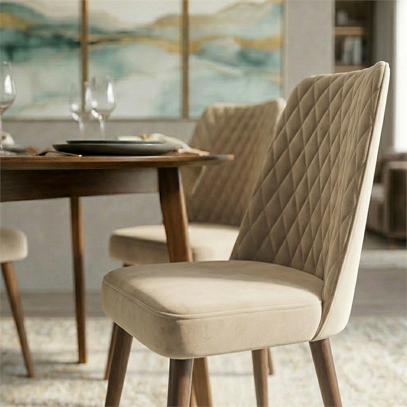 Ellen Mid-Century Modern Beige Velvet Dining Chair (Set of 2)