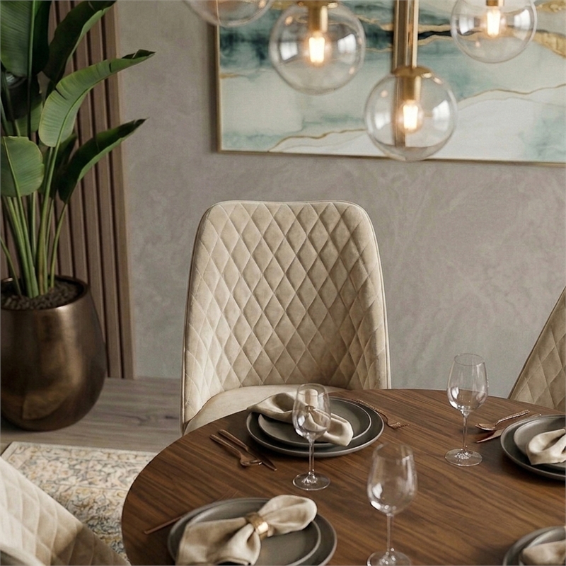 Ellen Mid-Century Modern Beige Velvet Dining Chair (Set of 2)