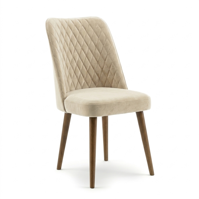 Ellen Mid-Century Modern Beige Velvet Dining Chair (Set of 2)