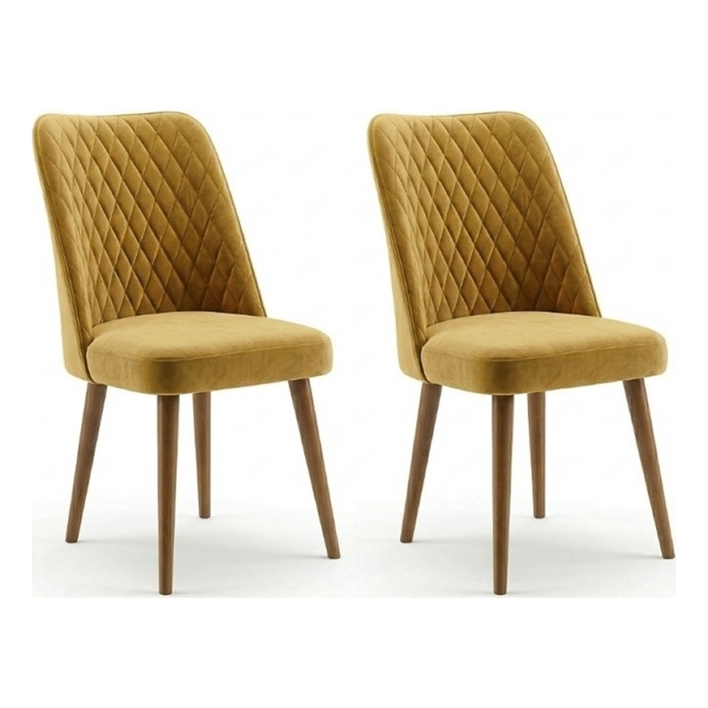 Ellen Mid-Century Modern Gold Velvet Dining Chair (Set of 2)