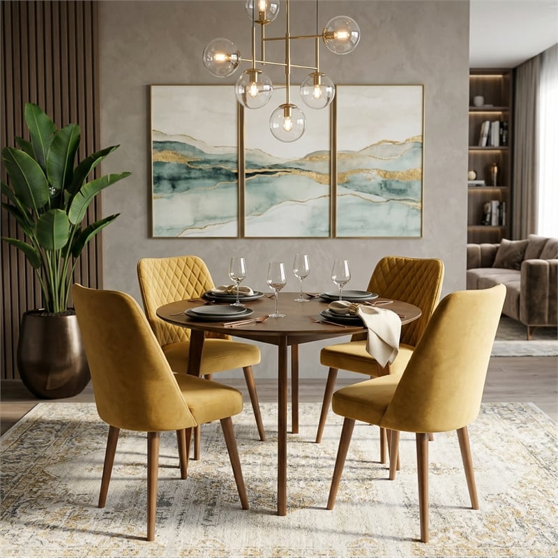 Ellen Mid-Century Modern Gold Velvet Dining Chair (Set of 2)