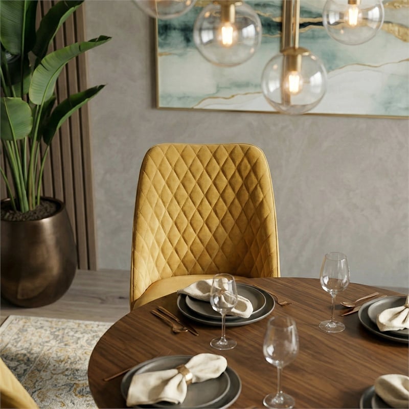 Ellen Mid-Century Modern Gold Velvet Dining Chair (Set of 2)