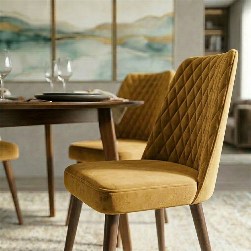 Ellen Mid-Century Modern Gold Velvet Dining Chair (Set of 2)