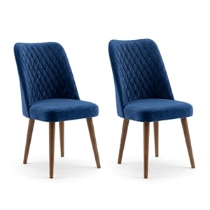 Ellen Mid-Century Modern Velvet Dining Chair in Navy Blue (Set of 2)