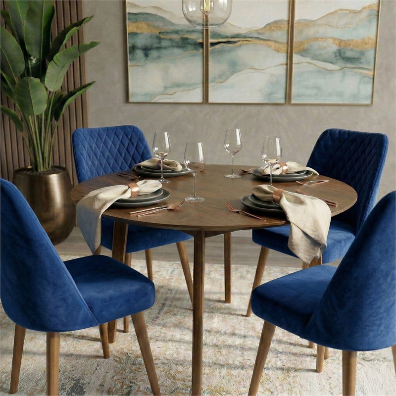 Ellen Mid-Century Modern Velvet Dining Chair in Navy Blue (Set of 2)