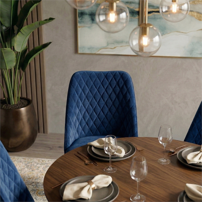 Ellen Mid-Century Modern Velvet Dining Chair in Navy Blue (Set of 2)