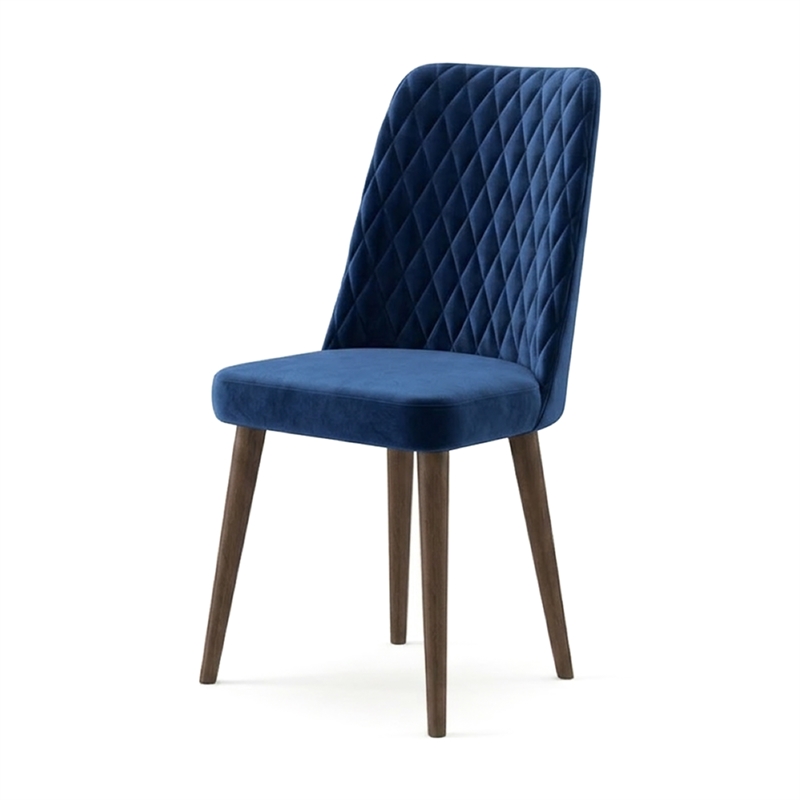 Ellen Mid-Century Modern Velvet Dining Chair in Navy Blue (Set of 2)