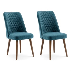 Ellen Mid-Century Modern Velvet Dining Chair in Turquoise (Set of 2)