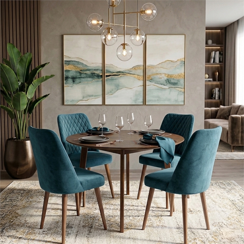 Ellen Mid-Century Modern Velvet Dining Chair in Turquoise (Set of 2)