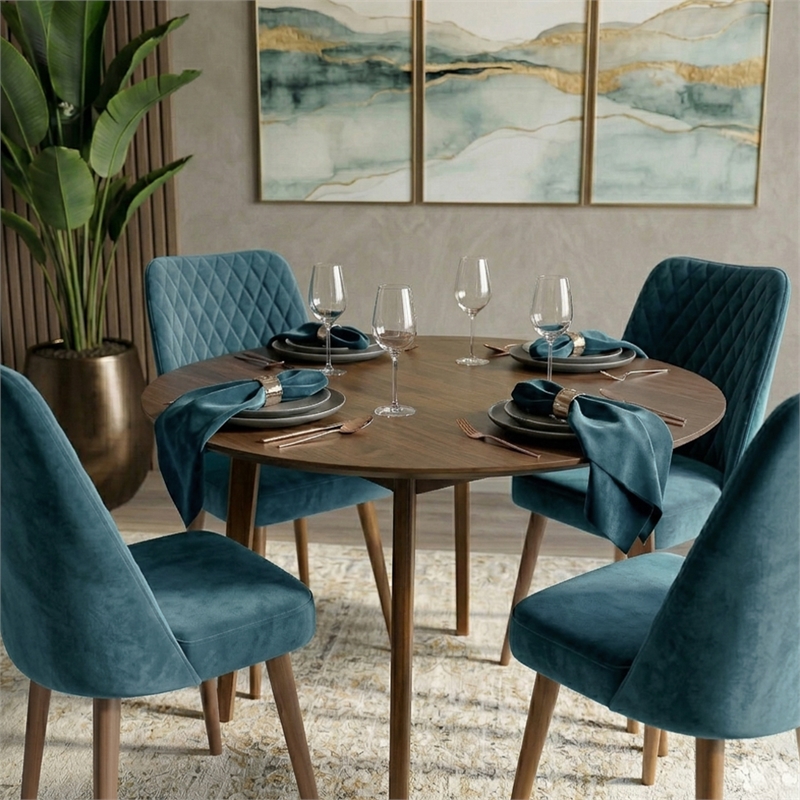Ellen Mid-Century Modern Velvet Dining Chair in Turquoise (Set of 2)