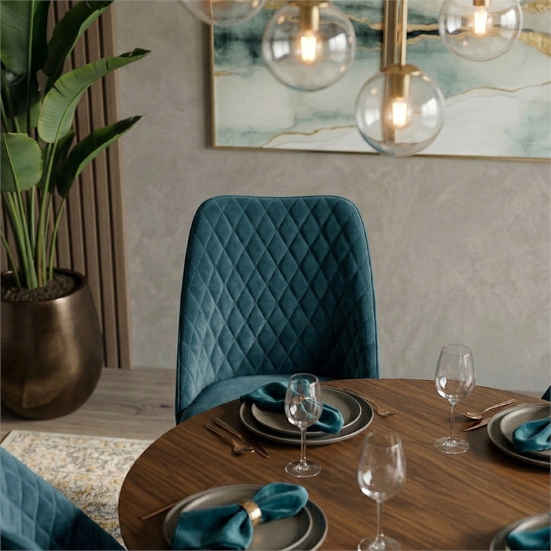 Ellen Mid-Century Modern Velvet Dining Chair in Turquoise (Set of 2)