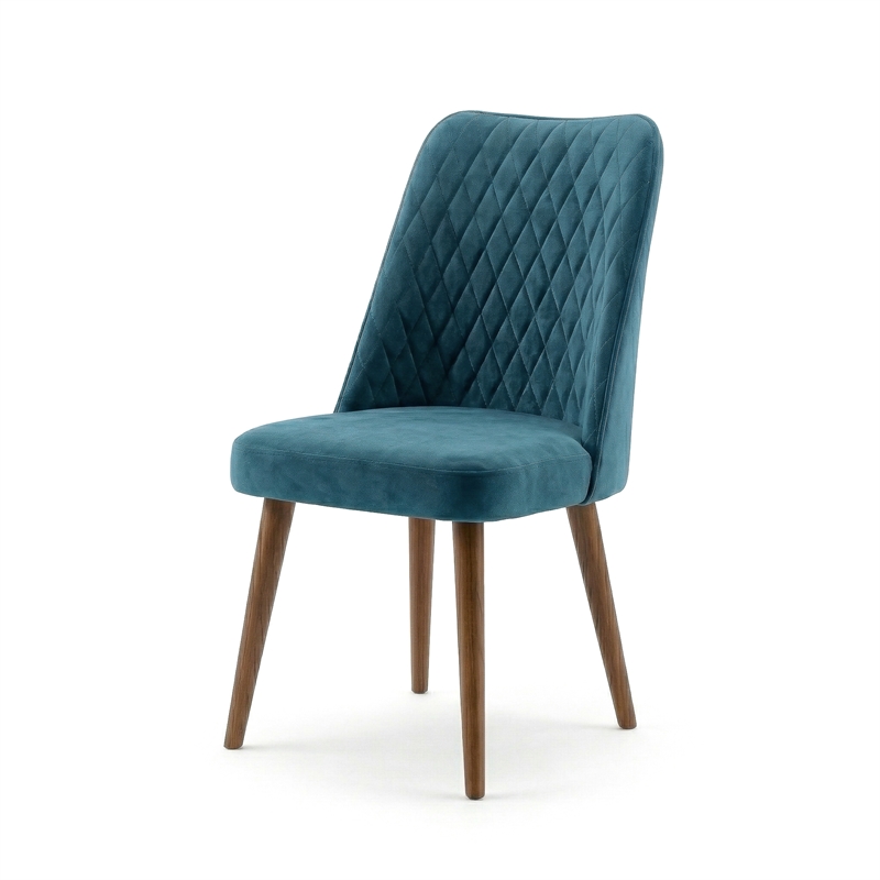 Ellen Mid-Century Modern Velvet Dining Chair in Turquoise (Set of 2)