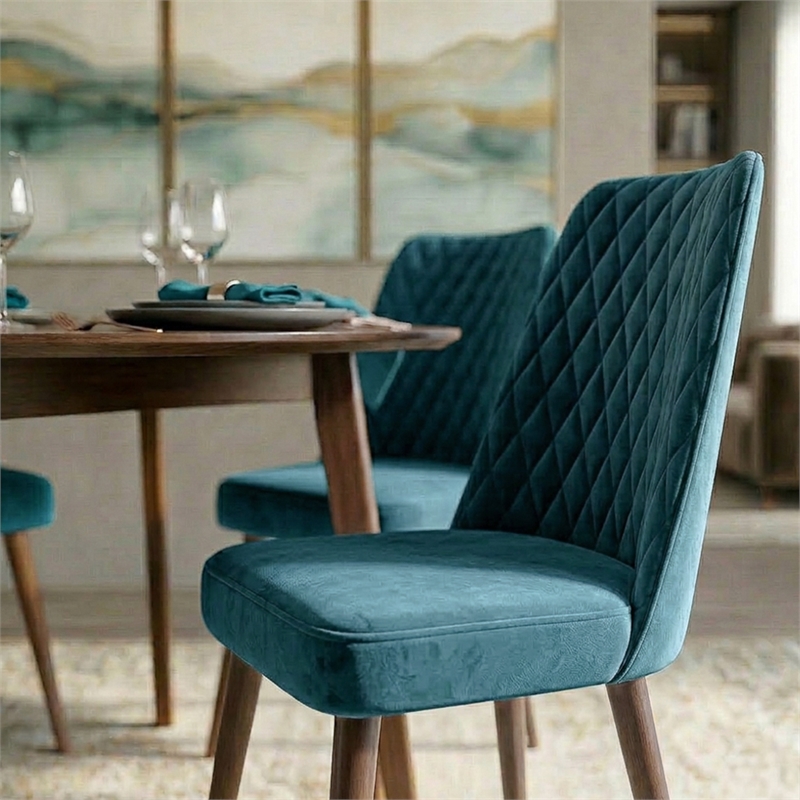 Ellen Mid-Century Modern Velvet Dining Chair in Turquoise (Set of 2)