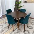 Percy 5-Piece Mid-Century Round Dining Set w 4 Velvet Dining Chairs in Turquoise
