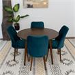 Percy 5-Piece Mid-Century Round Dining Set w 4 Velvet Dining Chairs in Turquoise