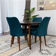 Percy 5-Piece Mid-Century Round Dining Set w 4 Velvet Dining Chairs in Turquoise